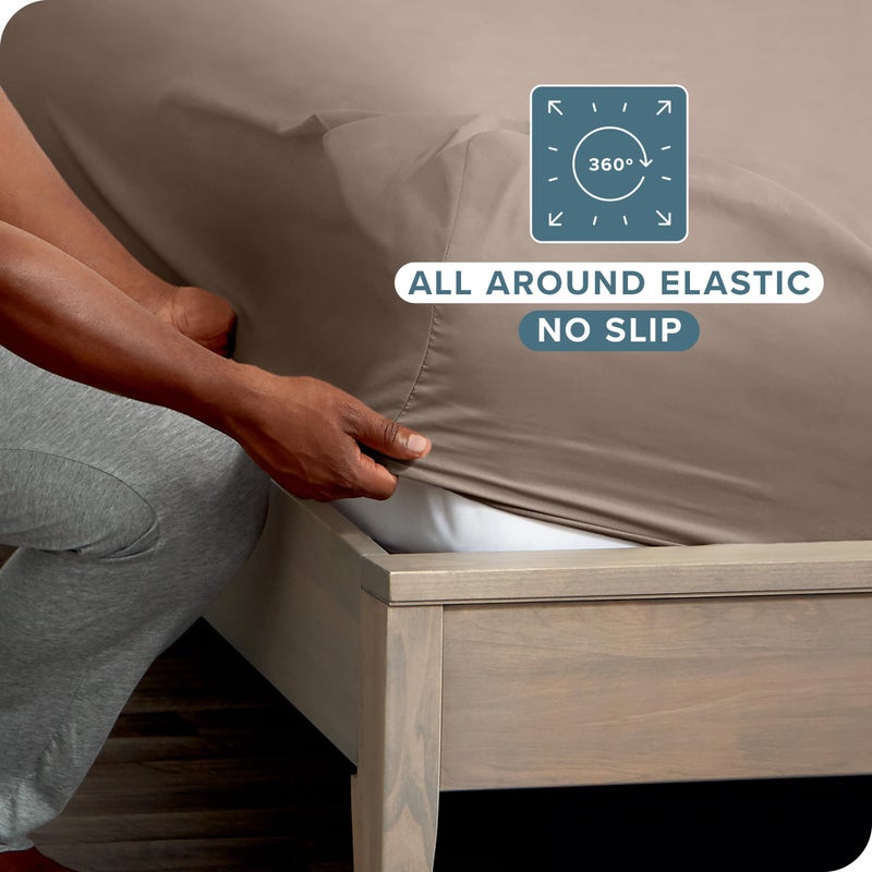 Bare Home 2-Pack Fitted Bottom Sheets Queen - Premium 1800 Ultra-Soft Wrinkle Resistant Microfiber - Deep Pocket (Queen, Taupe) - Image 3